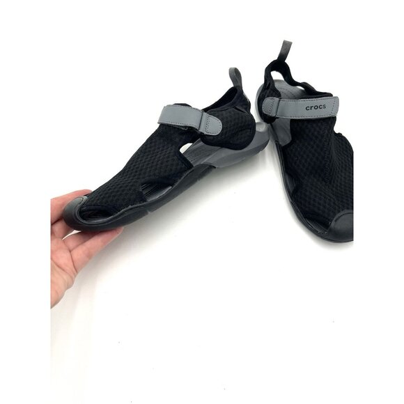 CROCS Swiftwater Mesh Deck Sandal Women Size 9 Black Gray Beach Resort - Picture 6 of 12